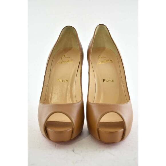 Christian Louboutin New Very Prive 120 Caramel Brown Leather Peep Heel Pump 40 - Picture 5 of 9